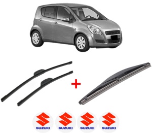 Set 3 stergatoare SUZUKI SPLASH (EX) din 2008, pentru parbriz si luneta fata si spate auto, Bosch Twin, din cauciuc siliconat rezistent, 4 Stickere Auto SUZUKI v4422