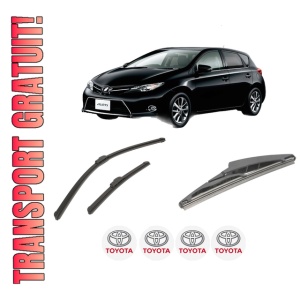 Set 3 stergatoare TOYOTA AURIS (_E18_) din 2012-2018, pentru parbriz si luneta fata si spate auto, Bosch Twin-Aerotwin Retrofit, din cauciuc siliconat rezistent, 4 Stickere Auto TOYOTA