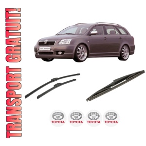 Set 3 stergatoare TOYOTA AVENSIS Estate (_T25_) din 2003-2008, pentru parbriz si luneta fata si spate auto, Bosch Twin-Aerotwin Retrofit, din cauciuc siliconat rezistent, 4 Stickere Auto TOYOTA