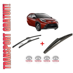 Set 3 stergatoare TOYOTA AYGO X (_B7_) din 2022, pentru parbriz si luneta fata si spate auto, Bosch Twin, din cauciuc siliconat rezistent, 4 Stickere Auto TOYOTA