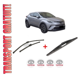 Set 3 stergatoare TOYOTA C-HR VAN (_X1_) din 2016, pentru parbriz si luneta fata si spate auto, Valeo Silencio, din cauciuc siliconat rezistent, 4 Stickere Auto TOYOTA