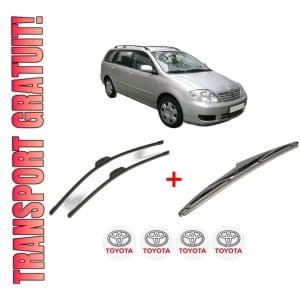 Set 3 stergatoare TOYOTA COROLLA Estate (_E12_) din 2002 - 2007, pentru parbriz si luneta fata si spate auto, Bosch Twin, din cauciuc siliconat rezistent, 4 Stickere Auto TOYOTA