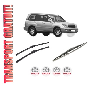 Set 3 stergatoare TOYOTA LAND CRUISER 100 (_J1_) din 1998-2007, pentru parbriz si luneta fata si spate auto, Bosch Twin-Aerotwin Retrofit, din cauciuc siliconat rezistent, 4 Stickere Auto TOYOTA