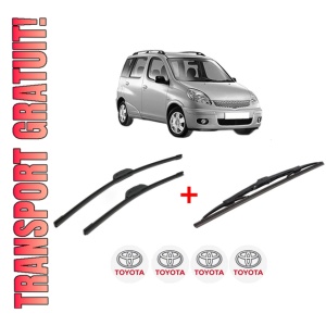 Set 3 stergatoare TOYOTA YARIS VERSO (_P2_) din 1999 - 2005, pentru parbriz si luneta fata si spate auto, Bosch Twin, din cauciuc siliconat rezistent, 4 Stickere Auto TOYOTA