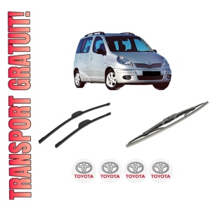Set 3 stergatoare TOYOTA YARIS VERSO VAN (_P2_) din 2000-2005, pentru parbriz si luneta fata si spate auto, Bosch Twin-Aerotwin Retrofit, din cauciuc siliconat rezistent, 4 Stickere Auto TOYOTA