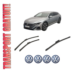 Set 3 stergatoare Volkswagen ARTEON SHOOTING BRAKE (3H9) din 2020-2024, pentru parbriz si luneta fata si spate auto, Bosch Twin-Aerotwin, din cauciuc siliconat rezistent, 4 Stickere Auto Volkswagen