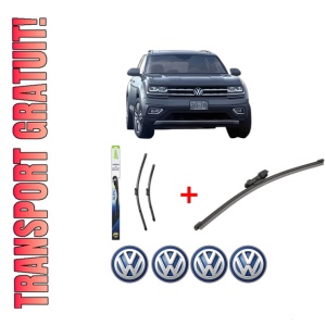 Set 3 stergatoare Volkswagen ATLAS (CA1, CA2, CA3) din 2016, pentru parbriz si luneta fata si spate auto, Valeo Silencio Xtrm, din cauciuc siliconat rezistent, 4 Stickere Auto VW