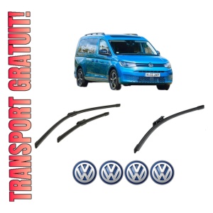 Set 3 stergatoare Volkswagen CADDY CALIFORNIA V Camper (SBB, SBJ) din 2020-2024, pentru parbriz si luneta fata si spate auto, Bosch Aerotwin-Aerotwin, din cauciuc siliconat rezistent, 4 Stickere Auto Volkswagen