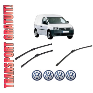 Set 3 stergatoare Volkswagen CADDY III MPV (2KB, 2KJ, 2CB, 2CJ) din 2004-2015, pentru parbriz si luneta fata si spate auto, Bosch Aerotwin-Aerotwin, din cauciuc siliconat rezistent, 4 Stickere Auto Volkswagen