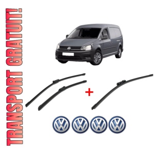 Set 3 stergatoare Volkswagen CADDY IV MPV (SAB, SAJ) din 2015 - 2020, pentru parbriz si luneta fata si spate auto, Bosch Aerotwin, din cauciuc siliconat rezistent, 4 Stickere Auto VW