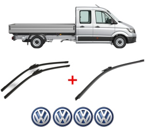 Set 3 stergatoare Volkswagen CRAFTER 30-50 Platform/Chassis (2F_) din 2006 - 2016, pentru parbriz si luneta fata si spate auto, Bosch Aerotwin, din cauciuc siliconat rezistent, 4 Stickere Auto VW v7007