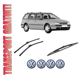 Set 3 stergatoare Volkswagen GOLF IV Variant (1J5) din 1999-2006, pentru parbriz si luneta fata si spate auto, Bosch Twin-Aerotwin, din cauciuc siliconat rezistent, 4 Stickere Auto Volkswagen