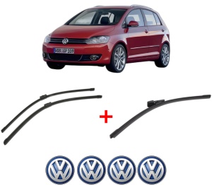 Set 3 stergatoare Volkswagen GOLF PLUS Van (521) din 2009 - 2014, pentru parbriz si luneta fata si spate auto, Bosch Aerotwin, din cauciuc siliconat rezistent, 4 Stickere Auto VW v5927