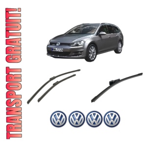 Set 3 stergatoare Volkswagen GOLF VAN VII Variant (BA5) din 2013-2017, pentru parbriz si luneta fata si spate auto, Bosch Aerotwin-Aerotwin, din cauciuc siliconat rezistent, 4 Stickere Auto Volkswagen