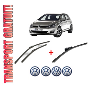Set 3 stergatoare Volkswagen GOLF VII Van (5G1) din 2012 - 2017, pentru parbriz si luneta fata si spate auto, Bosch Aerotwin, din cauciuc siliconat rezistent, 4 Stickere Auto VW