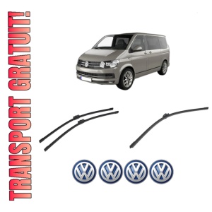 Set 3 stergatoare Volkswagen MULTIVAN T5 (7HM, 7HN, 7HF, 7EF, 7EM, 7EN) din 2003-2015, pentru parbriz si luneta fata si spate auto, Bosch Aerotwin-Aerotwin, din cauciuc siliconat rezistent, 4 Stickere Auto Volkswagen