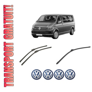 Set 3 stergatoare Volkswagen MULTIVAN T6 (SGF, SGM, SGN, SHM, SHN) din 2015-2024, pentru parbriz si luneta fata si spate auto, Bosch Aerotwin-Aerotwin, din cauciuc siliconat rezistent, 4 Stickere Auto Volkswagen