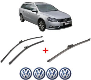 Set 3 stergatoare Volkswagen PASSAT B7 Estate Van (365) din 2010 - 2014, pentru parbriz si luneta fata si spate auto, Valeo Silencio Xtrm, din cauciuc siliconat rezistent, 4 Stickere Auto VW v14686