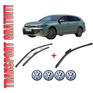 Set 3 stergatoare Volkswagen PASSAT B9 Variant (CJ5) din 2023, pentru parbriz si luneta fata si spate auto, Bosch Aerotwin, din cauciuc siliconat rezistent, 4 Stickere Auto VW
