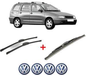 Set 3 stergatoare Volkswagen POLO Variant (6V5) din 1997 - 2001, pentru parbriz si luneta fata si spate auto, Bosch Twin, din cauciuc siliconat rezistent, 4 Stickere Auto VW v10607