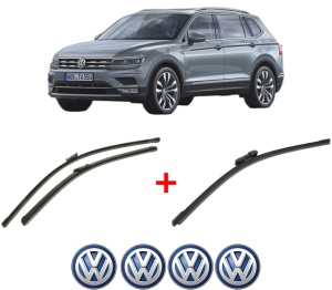 Set 3 stergatoare Volkswagen TIGUAN ALLSPACE (BW2, BJ2) din 2017 - 2021, pentru parbriz si luneta fata si spate auto, Bosch Aerotwin, din cauciuc siliconat rezistent, 4 Stickere Auto VW v3347