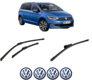 Set 3 stergatoare Volkswagen TOURAN (5T1) din 2015-2022, pentru parbriz si luneta fata si spate auto, Bosch Aerotwin-Aerotwin, din cauciuc siliconat rezistent, 4 Stickere Auto Volkswagen - Img 2