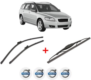 Set 3 stergatoare VOLVO V50 (545) din 2003 - 2012, pentru parbriz si luneta fata si spate auto, Valeo Silencio, din cauciuc siliconat rezistent, 4 Stickere Auto VOLVO v14146