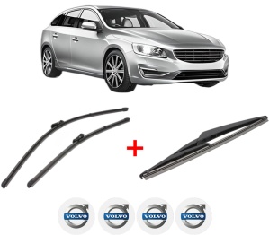 Set 3 stergatoare VOLVO V60 I (155) din 2010 - 2018, pentru parbriz si luneta fata si spate auto, Valeo Silencio, din cauciuc siliconat rezistent, 4 Stickere Auto VOLVO v13606