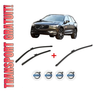 Set 3 stergatoare VOLVO XC60 II (246) din 2017 - 2022, pentru parbriz si luneta fata si spate auto, Valeo Silencio Xtrm, din cauciuc siliconat rezistent, 4 Stickere Auto VOLVO
