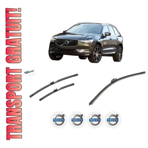 Set 3 stergatoare VOLVO XC60 II (246) din 2017-2022, pentru parbriz si luneta fata si spate auto, Bosch Aerotwin-Aerotwin Jet Blade, din cauciuc siliconat rezistent, 4 Stickere Auto VOLVO