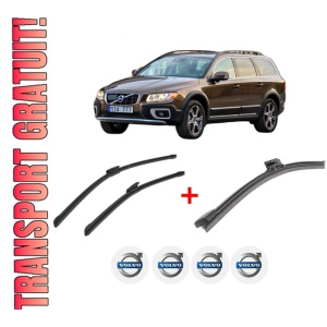 Set 3 stergatoare VOLVO XC70 II VAN (136) din 2013 - 2016, pentru parbriz si luneta fata si spate auto, Bosch Aerotwin, din cauciuc siliconat rezistent, 4 Stickere Auto VOLVO