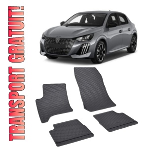 Set 4 covorase Peugeot 208 Mhev 2024-prezent, din cauciuc 100%, compatibile cu autoturismul PEUGEOT 208