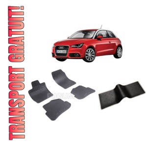Set 5 covorase AUDI A1 8X din 09.2010-05.2018, cu covoras tunel median, CAROSERIE HATCHBACK, Presuri cauciuc 100%, compatibil cu autoturismul AUDI A1 8X, Rigum