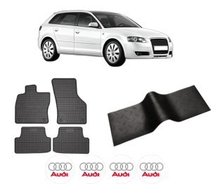 Set 5 covorase auto AUDI A3 Sportback (8PA) din 2009-2014, cu covoras tunel median, presuri auto din cauciuc, 4x Stickere auto cu AUDI - Img 2