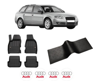Set 5 covorase auto AUDI A4 B7 Avant (8ED) din 2014-2020, cu covoras tunel median, presuri auto din cauciuc, 4x Stickere auto cu AUDI - Img 2