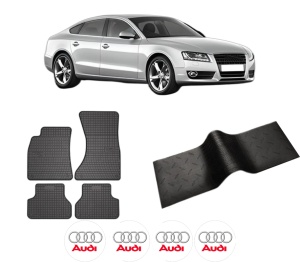 Set 5 covorase auto AUDI A5 Sportback (8TA) din 2013-2018, cu covoras tunel median, presuri auto din cauciuc, 4x Stickere auto cu AUDI - Img 2