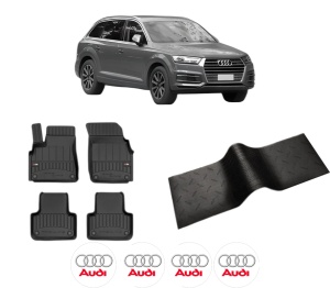 Set 5 covorase auto AUDI Q7 (4MB, 4MG, 4MQ) din 2005-2013, cu covoras tunel median, presuri auto din cauciuc, 4x Stickere auto cu AUDI - Img 2
