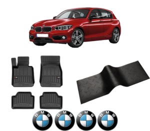 Set 5 covorase auto BMW Seria 1 (F20) din 2011-2019, cu covoras tunel median, presuri auto din cauciuc, 4x Stickere auto cu BMW - Img 2