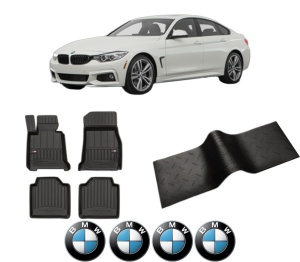 Set 5 covorase auto BMW Seria 3 Gran Turismo (F34) din 2014-2018, cu covoras tunel median, presuri auto din cauciuc, 4x Stickere auto cu BMW - Img 2