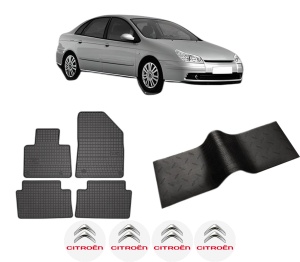 Set 5 covorase auto CITROEN C5 II (RC_) din 2002-2008, cu covoras tunel median, presuri auto din cauciuc, 4x Stickere auto cu CITROEN - Img 2
