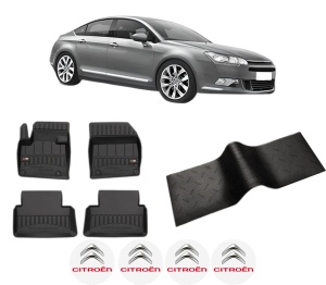 Set 5 covorase auto CITROEN C5 III (RD_) din 2016-2021, cu covoras tunel median, presuri auto din cauciuc, 4x Stickere auto cu CITROEN - Img 2