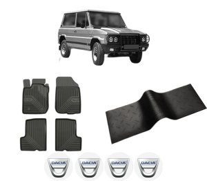 Set 5 covorase auto DACIA DUSTER din 2010-2018, cu covoras tunel median, presuri auto din cauciuc, 4x Stickere auto cu DACIA - Img 2