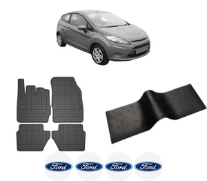 Set 5 covorase auto FORD FIESTA VI (CB1, CCN) din 2014-2022, cu covoras tunel median, presuri auto din cauciuc, 4x Stickere auto cu FORD - Img 2