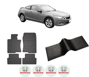 Set 5 covorase auto HONDA ACCORD VIII (CP) din 2007-2014, cu covoras tunel median, presuri auto din cauciuc, 4x Stickere auto cu HONDA - Img 2