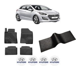 Set 5 covorase auto HYUNDAI i30 (GD) din 2017-2022, cu covoras tunel median, presuri auto din cauciuc, 4x Stickere auto cu HYUNDAI - Img 2