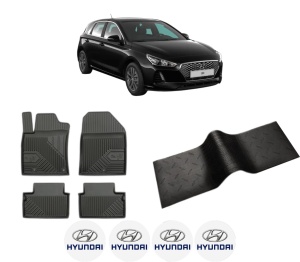 Set 5 covorase auto HYUNDAI i30 (PDE, PD, PDEN) din 2008-2017, cu covoras tunel median, presuri auto din cauciuc, 4x Stickere auto cu HYUNDAI - Img 2