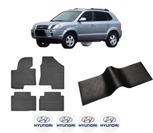 Set 5 covorase auto HYUNDAI TUCSON (JM) din 2007-2018, cu covoras tunel median, presuri auto din cauciuc, 4x Stickere auto cu HYUNDAI - Img 2