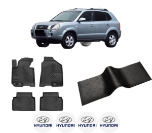 Set 5 covorase auto HYUNDAI TUCSON (JM) din 2007-2018, cu covoras tunel median, presuri auto din cauciuc, 4x Stickere auto cu HYUNDAI - Img 2