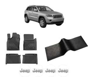 Set 5 covorase auto JEEP GRAND CHEROKEE IV (WK, WK2) din 2012-2017, cu covoras tunel median, presuri auto din cauciuc, 4x Stickere auto cu JEEP - Img 2