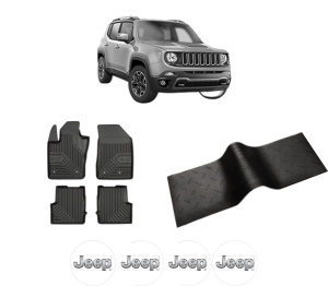 Set 5 covorase auto JEEP RENEGADE SUV (BU, B1, BV) din 2018-2024, cu covoras tunel median, presuri auto din cauciuc, 4x Stickere auto cu JEEP - Img 2